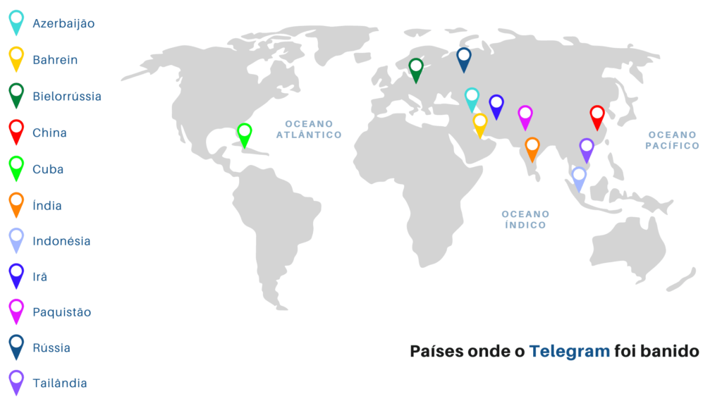 Infográfico com os lugares que o telegram foi bloqueado