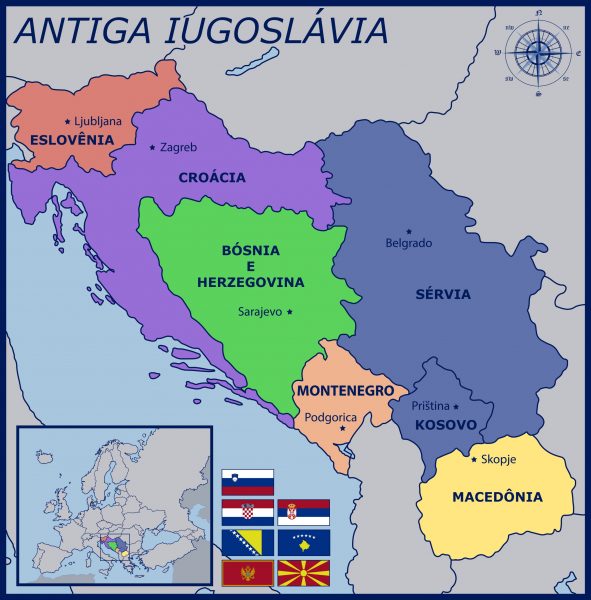 Mapa da Antiga Iugoslávia e suas regiões.